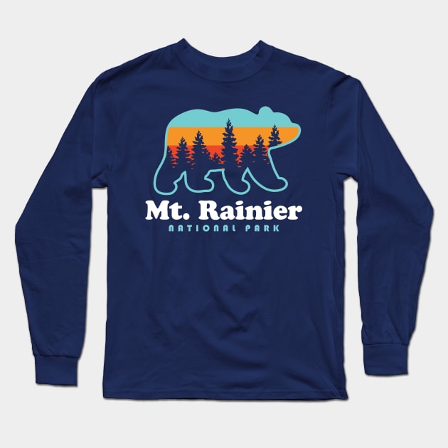 Mt Rainier National Park Hikes Retro Bear Long Sleeve T-Shirt by PodDesignShop